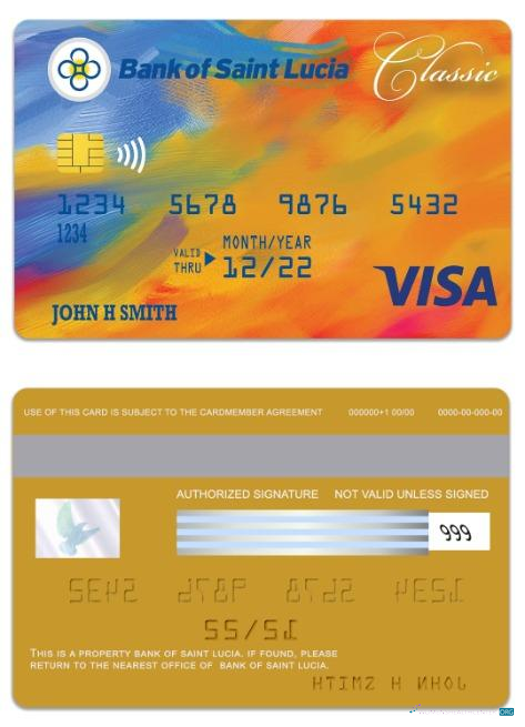 Download Saint Lucia Bank of Saint Lucia visa classic card Photoshop template